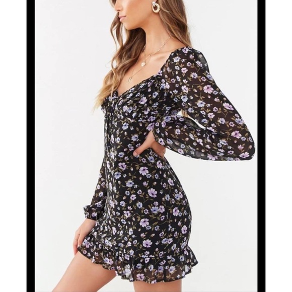 Forever 21 Black Floral Long Sleeve Dress - Picture 2 of 2